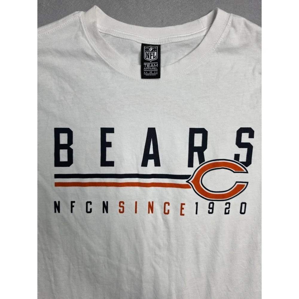 NFL Team Apparel Chicago Bears Football Shirt Mens Medium White Cotton Graphic